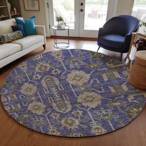 Homeroots 3' Stylish Artichoke Green Oriental Washable Area Rug For Indoor & Outdoor Use, Durable Design 8' Round Polyester 582124
