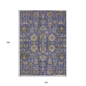 HomeRoots 5' Oriental Washable Rug in Purple, Beige & Taupe - Ideal for Indoor and Outdoor Spaces, Durable Design 10' X 14' 582127