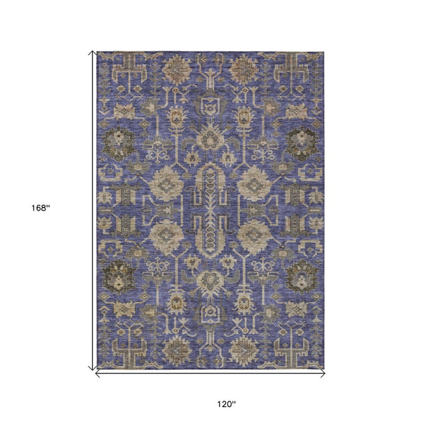 HomeRoots 5' Oriental Washable Rug in Purple, Beige & Taupe - Ideal for Indoor and Outdoor Spaces, Durable Design 10' X 14' 582127