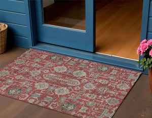 Homeroots 3' Stylish Artichoke Green Oriental Washable Area Rug For Indoor & Outdoor Use, Durable Design 3' X 5' Polyester 582128