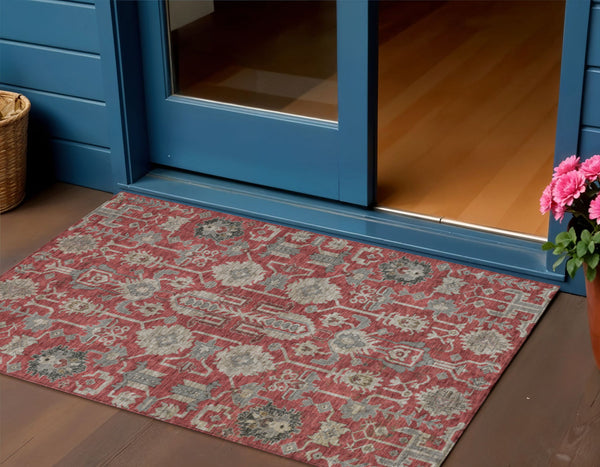 Homeroots 3' Stylish Artichoke Green Oriental Washable Area Rug For Indoor & Outdoor Use, Durable Design 3' X 5' Polyester 582128