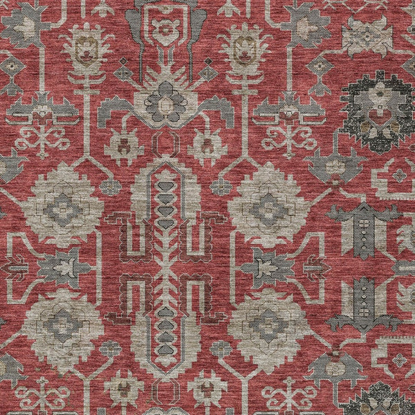 Homeroots 3' Stylish Artichoke Green Oriental Washable Area Rug For Indoor & Outdoor Use, Durable Design 5' X 8' Polyester 582129