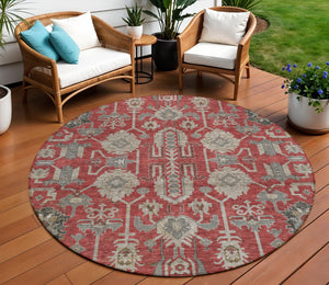 Homeroots 3' Stylish Artichoke Green Oriental Washable Area Rug For Indoor & Outdoor Use, Durable Design 8' Round Polyester 582130
