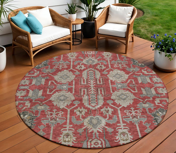 Homeroots 3' Stylish Artichoke Green Oriental Washable Area Rug For Indoor & Outdoor Use, Durable Design 8' Round Polyester 582130