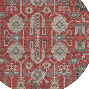 Homeroots 3' Stylish Artichoke Green Oriental Washable Area Rug For Indoor & Outdoor Use, Durable Design 8' Round Polyester 582130