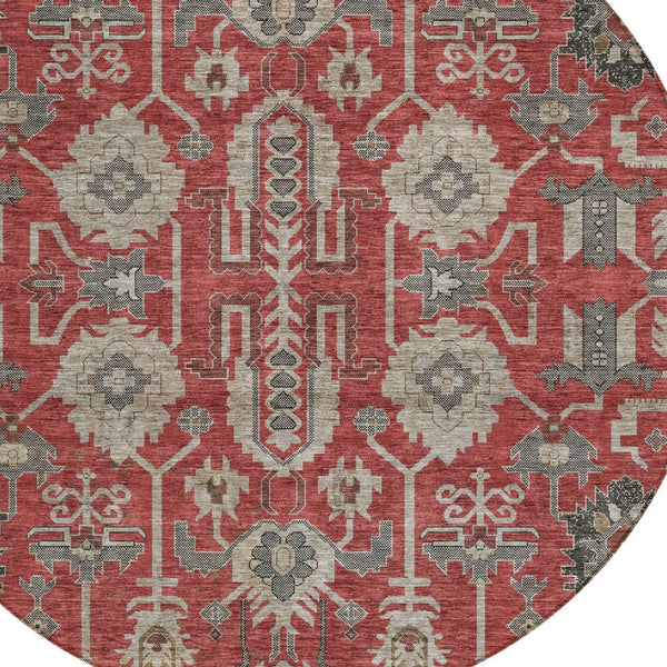 Homeroots 3' Stylish Artichoke Green Oriental Washable Area Rug For Indoor & Outdoor Use, Durable Design 8' Round Polyester 582130