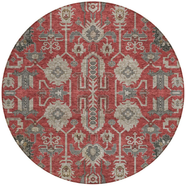 Homeroots 3' Stylish Artichoke Green Oriental Washable Area Rug For Indoor & Outdoor Use, Durable Design 8' Round Polyester 582130