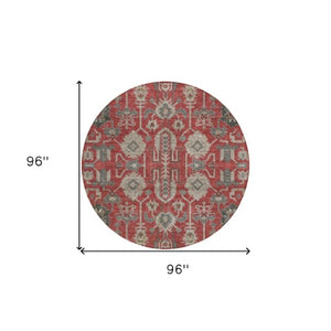 Homeroots 3' Stylish Artichoke Green Oriental Washable Area Rug For Indoor & Outdoor Use, Durable Design 8' Round Polyester 582130