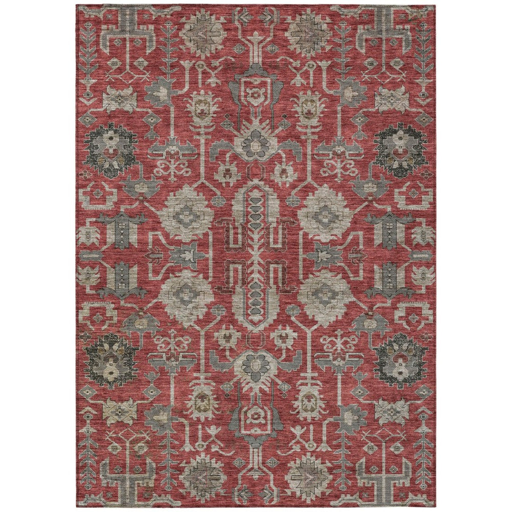 HomeRoots 9' Elegant Red Beige Charcoal Oriental Washable Area Rug for Indoor and Outdoor Spaces, Durable Design 9' X 12' 582132
