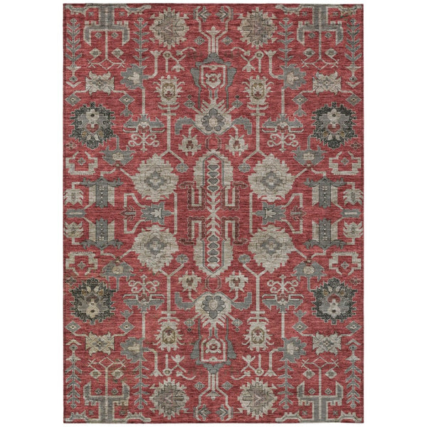 HomeRoots 9' Elegant Red Beige Charcoal Oriental Washable Area Rug for Indoor and Outdoor Spaces, Durable Design 9' X 12' 582132