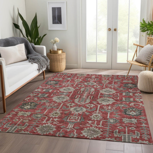 Homeroots 3' Stylish Artichoke Green Oriental Washable Area Rug For Indoor & Outdoor Use, Durable Design 9' X 12' Polyester 582132