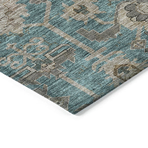 Homeroots 3' Stylish Artichoke Green Oriental Washable Area Rug For Indoor & Outdoor Use, Durable Design 3' X 5' Polyester 582134
