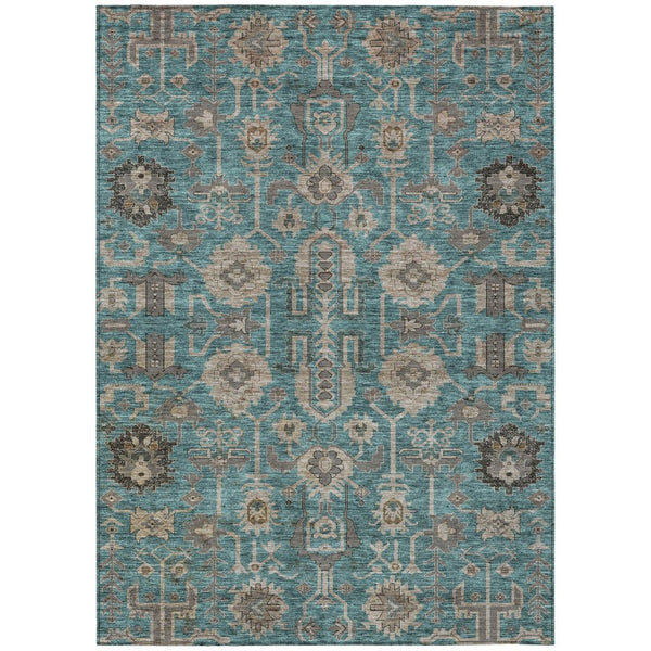 HomeRoots 5' Elegant Teal Blue Aqua and Beige Oriental Washable Area Rug for Indoor and Outdoor Spaces 5' X 8' 582135