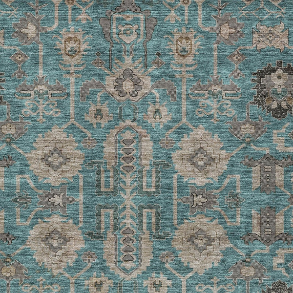 Homeroots 3' Stylish Artichoke Green Oriental Washable Area Rug For Indoor & Outdoor Use, Durable Design 5' X 8' Polyester 582135