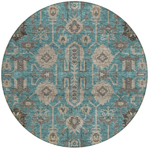 Homeroots 3' Stylish Artichoke Green Oriental Washable Area Rug For Indoor & Outdoor Use, Durable Design 8' Round Polyester 582136