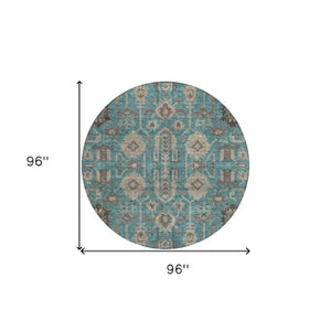 Homeroots 3' Stylish Artichoke Green Oriental Washable Area Rug For Indoor & Outdoor Use, Durable Design 8' Round Polyester 582136