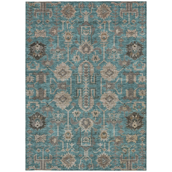 Homeroots 3' Stylish Artichoke Green Oriental Washable Area Rug For Indoor & Outdoor Use, Durable Design 8' X 10' Polyester 582137