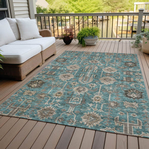 Homeroots 3' Stylish Artichoke Green Oriental Washable Area Rug For Indoor & Outdoor Use, Durable Design 8' X 10' Polyester 582137