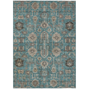 HomeRoots 5' Elegant Teal Blue Aqua and Beige Oriental Washable Area Rug for Indoor and Outdoor Spaces 8' X 10' 582137