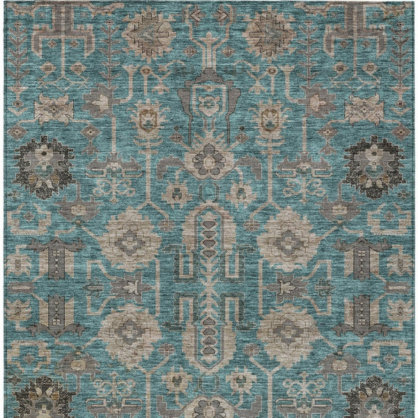 Homeroots 3' Stylish Artichoke Green Oriental Washable Area Rug For Indoor & Outdoor Use, Durable Design 10' X 14' Polyester 582139
