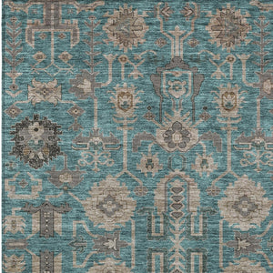 Homeroots 3' Stylish Artichoke Green Oriental Washable Area Rug For Indoor & Outdoor Use, Durable Design 10' X 14' Polyester 582139