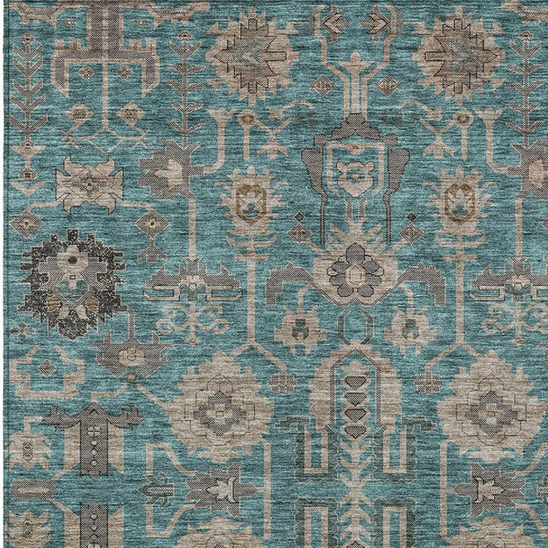Homeroots 3' Stylish Artichoke Green Oriental Washable Area Rug For Indoor & Outdoor Use, Durable Design 10' X 14' Polyester 582139