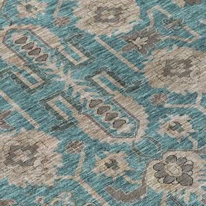 Homeroots 3' Stylish Artichoke Green Oriental Washable Area Rug For Indoor & Outdoor Use, Durable Design 10' X 14' Polyester 582139
