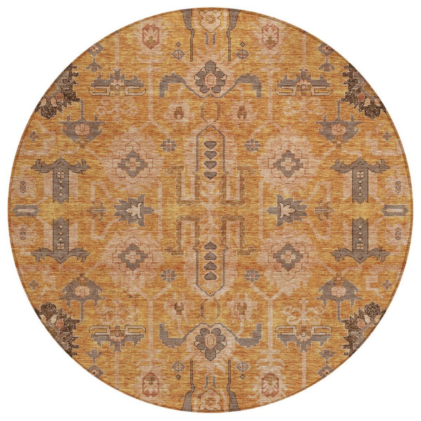 HomeRoots 5' Terra Cotta Beige Gray Oriental Area Rug - Durable, Washable, Indoor Outdoor Style for Any Space 8' Round 582142