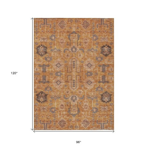 Homeroots 3' Stylish Artichoke Green Oriental Washable Area Rug For Indoor & Outdoor Use, Durable Design 8' X 10' Polyester 582143