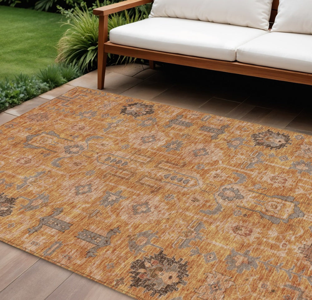 HomeRoots 9' Durable Terra Cotta Beige and Gray Oriental Washable Area Rug for Indoor and Outdoor Use 9' X 12' 582144