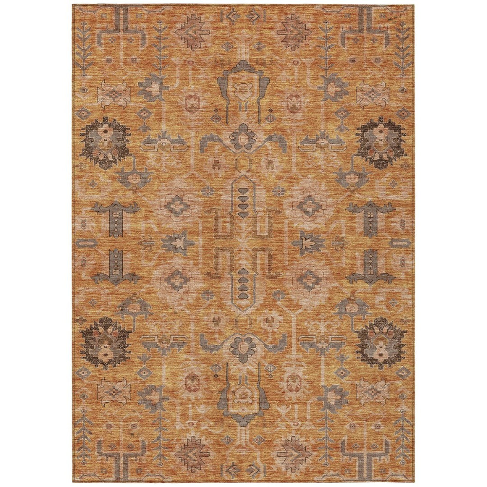 HomeRoots 9' Durable Terra Cotta Beige and Gray Oriental Washable Area Rug for Indoor and Outdoor Use 9' X 12' 582144