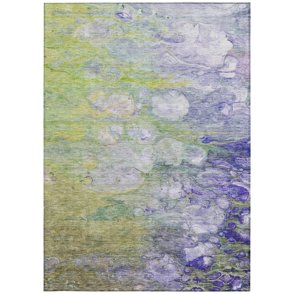 Homeroots 3' Abstract Washable Indoor Outdoor Area Rug In Artichoke Green, Purple & Lilac - Durable & Stylish 3' X 5' Polyester 582146