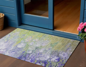 Homeroots 3' Abstract Washable Indoor Outdoor Area Rug In Artichoke Green, Purple & Lilac - Durable & Stylish 3' X 5' Polyester 582146