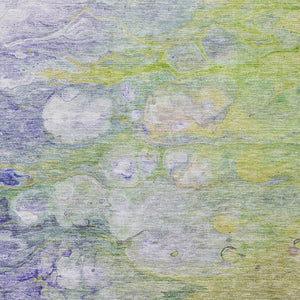 Homeroots 3' Abstract Washable Indoor Outdoor Area Rug In Artichoke Green, Purple & Lilac - Durable & Stylish 3' X 5' Polyester 582146