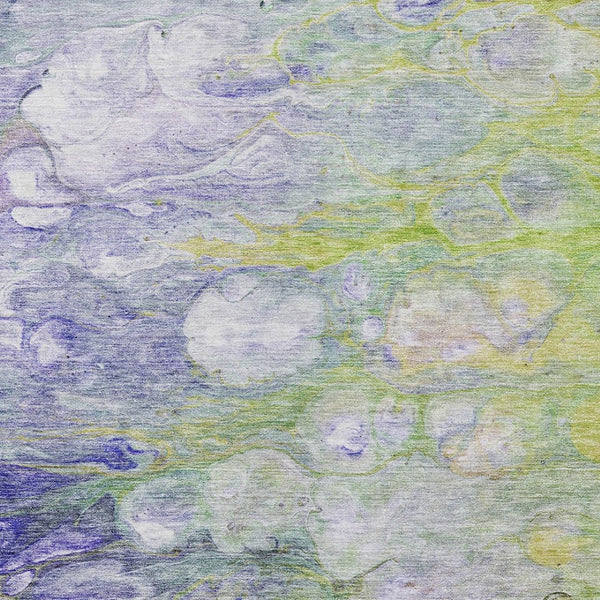 Homeroots 3' Abstract Washable Indoor Outdoor Area Rug In Artichoke Green, Purple & Lilac - Durable & Stylish 5' X 8' Polyester 582147