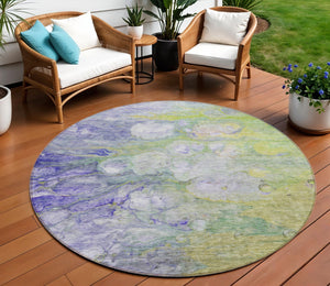 Homeroots 3' Abstract Washable Indoor Outdoor Area Rug In Artichoke Green, Purple & Lilac - Durable & Stylish 8' Round Polyester 582148