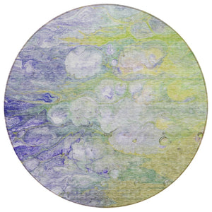HomeRoots 5' Abstract Artichoke Green, Purple & Lilac Area Rug - Stylish, Washable, Indoor/Outdoor Durability 8' Round 582148