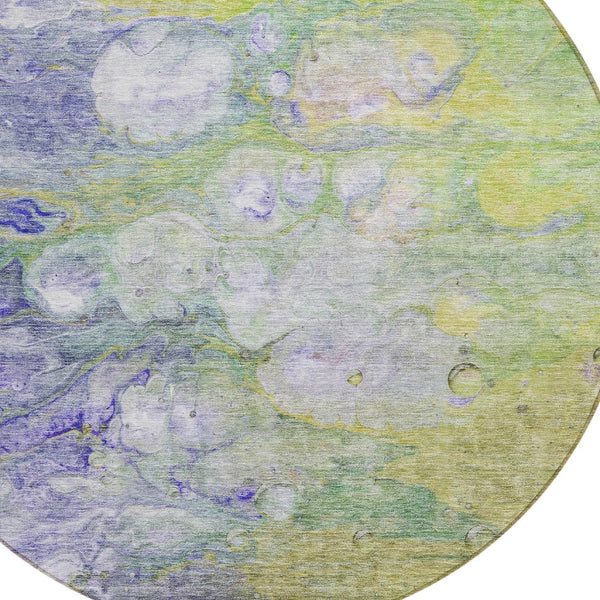 Homeroots 3' Abstract Washable Indoor Outdoor Area Rug In Artichoke Green, Purple & Lilac - Durable & Stylish 8' Round Polyester 582148