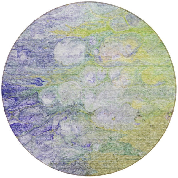 Homeroots 3' Abstract Washable Indoor Outdoor Area Rug In Artichoke Green, Purple & Lilac - Durable & Stylish 8' Round Polyester 582148
