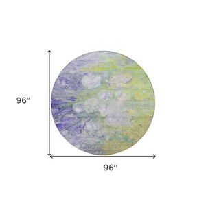 Homeroots 3' Abstract Washable Indoor Outdoor Area Rug In Artichoke Green, Purple & Lilac - Durable & Stylish 8' Round Polyester 582148