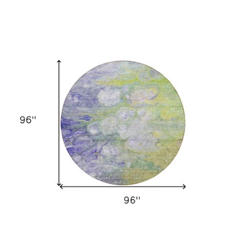 Homeroots 3' Abstract Washable Indoor Outdoor Area Rug In Artichoke Green, Purple & Lilac - Durable & Stylish 8' Round Polyester 582148