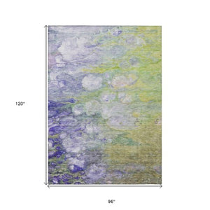 Homeroots 3' Abstract Washable Indoor Outdoor Area Rug In Artichoke Green, Purple & Lilac - Durable & Stylish 8' X 10' Polyester 582149