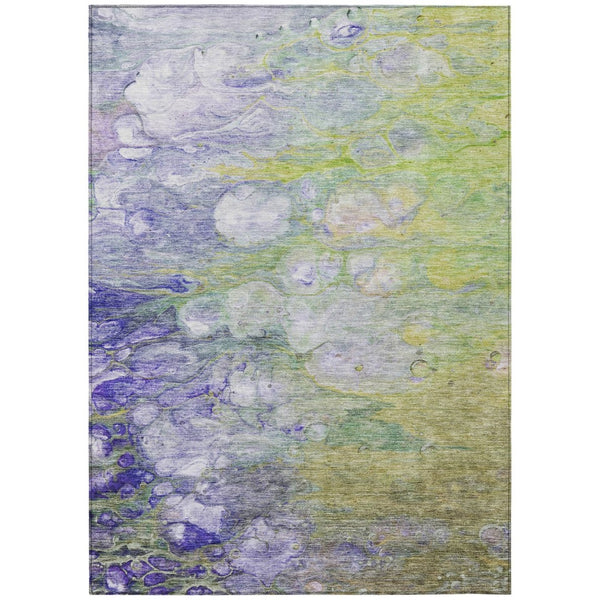 HomeRoots 5' Abstract Artichoke Green, Purple & Lilac Area Rug - Stylish, Washable, Indoor/Outdoor Durability 8' X 10' 582149