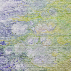 Homeroots 3' Abstract Washable Indoor Outdoor Area Rug In Artichoke Green, Purple & Lilac - Durable & Stylish 8' X 10' Polyester 582149