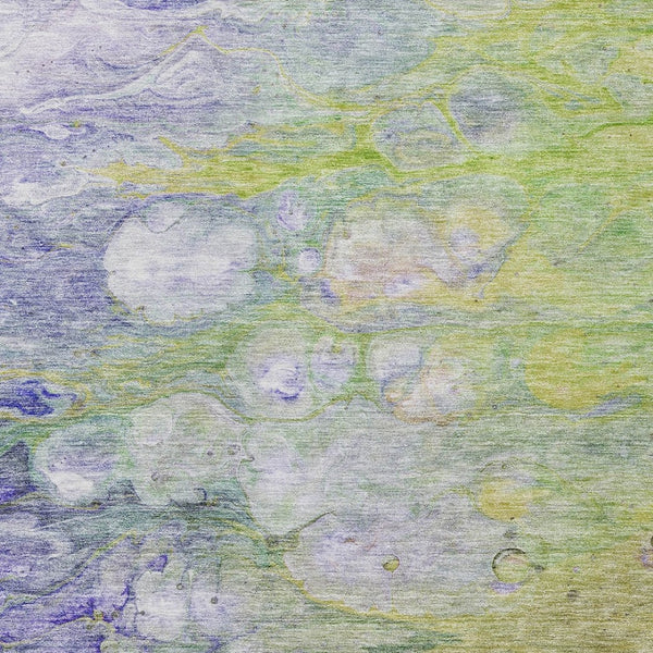 Homeroots 3' Abstract Washable Indoor Outdoor Area Rug In Artichoke Green, Purple & Lilac - Durable & Stylish 8' X 10' Polyester 582149