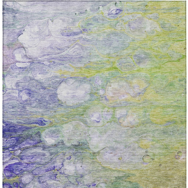 Homeroots 3' Abstract Washable Indoor Outdoor Area Rug In Artichoke Green, Purple & Lilac - Durable & Stylish 9' X 12' Polyester 582150