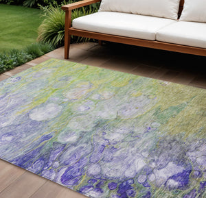 Homeroots 3' Abstract Washable Indoor Outdoor Area Rug In Artichoke Green, Purple & Lilac - Durable & Stylish 10' X 14' Polyester 582151