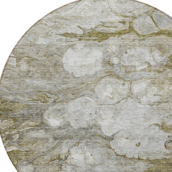 Homeroots 3' Abstract Washable Indoor Outdoor Area Rug In Artichoke Green, Purple & Lilac - Durable & Stylish 8' Round Polyester 582154