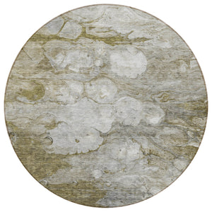 Homeroots 3' Abstract Washable Indoor Outdoor Area Rug In Artichoke Green, Purple & Lilac - Durable & Stylish 8' Round Polyester 582154