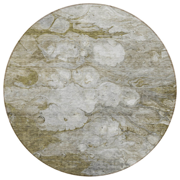 Homeroots 3' Abstract Washable Indoor Outdoor Area Rug In Artichoke Green, Purple & Lilac - Durable & Stylish 8' Round Polyester 582154